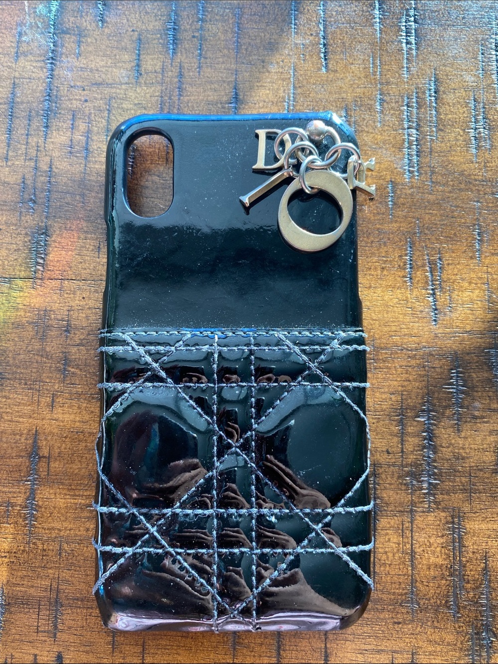 Dior Black Patent Quilted iPhone X Case with Gold Charm